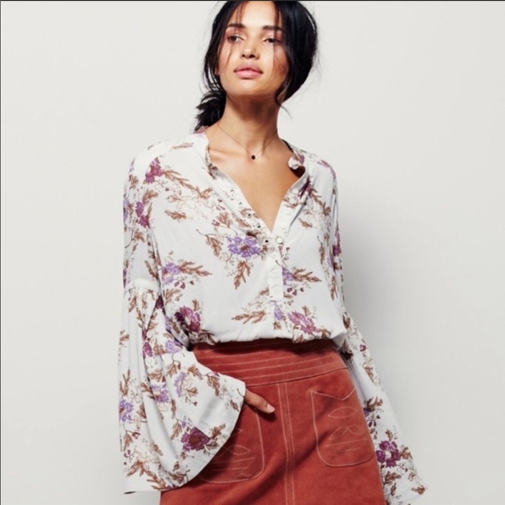 Free People Easy Girl Printed Top - Picture 1 of 7